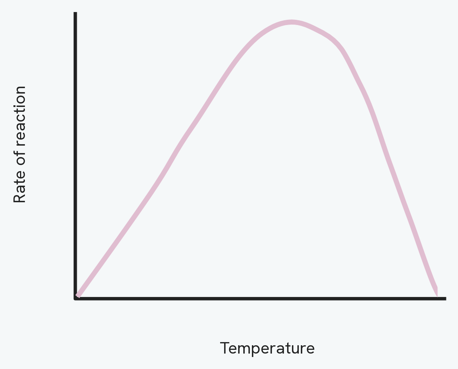 A graph of rate of reaction against temperature. The rate rises to a peak at the optimum temperature, then falls sharply as the enzyme denatures.